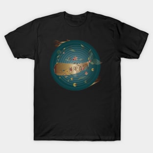 Smile Golden Whale with Lotus Flower T-Shirt